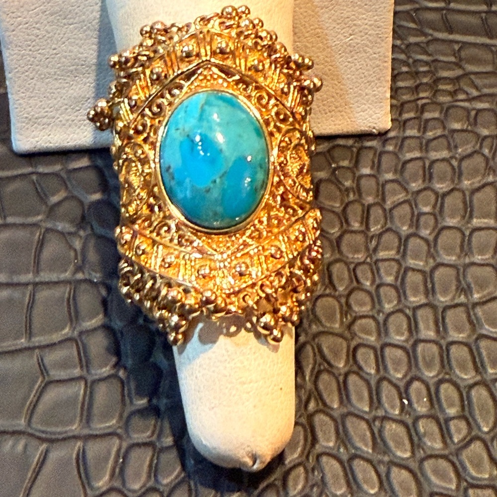 Gold And Turquoise Statement Ring - image 3
